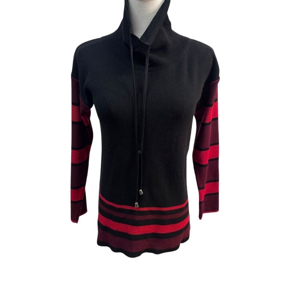EUC Angel Women's Striped Pullover Sweater Black & Red Size S Casual